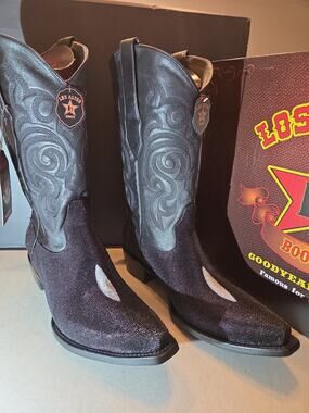 Los Altos Boots Black Exotic Stingray Western Equestrian Boots US Size 13
